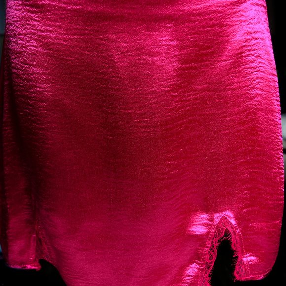 LYANER Women's Satin Lace Trim Split Slit satin skirt - Picture 9 of 11